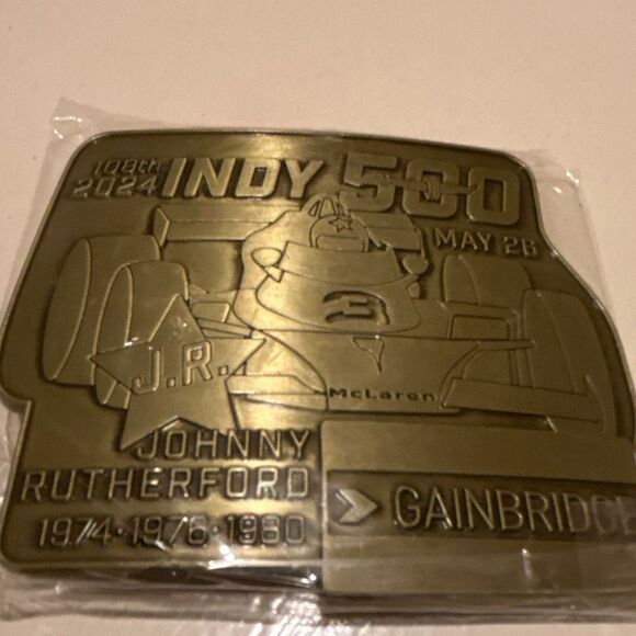 Indy 500 Pit Badge Belt Buckle 2024 Limited Edition Bronze Johnny Rutherford - Picture 2 of 9